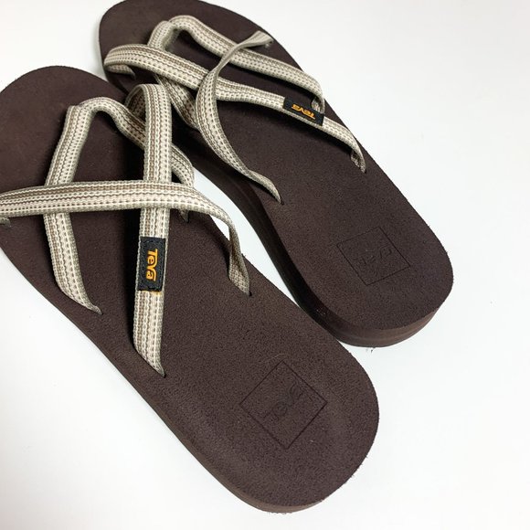 Teva mush tan brown strappy slide on sandals 10 - Picture 5 of 6